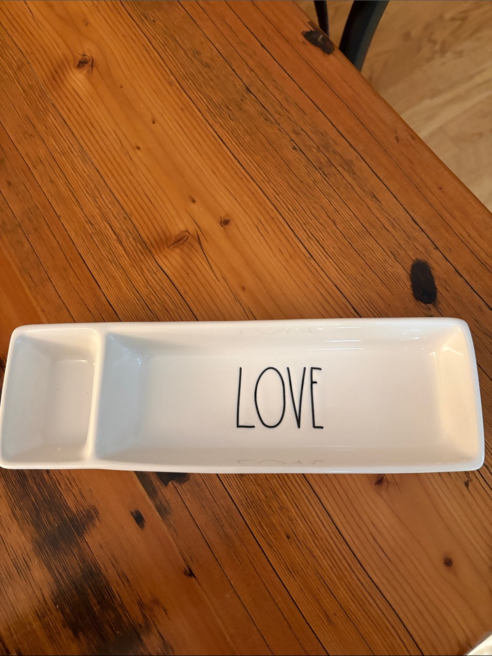 Rae Dunn White Ceramic Divided Tray with LOVE Lettering